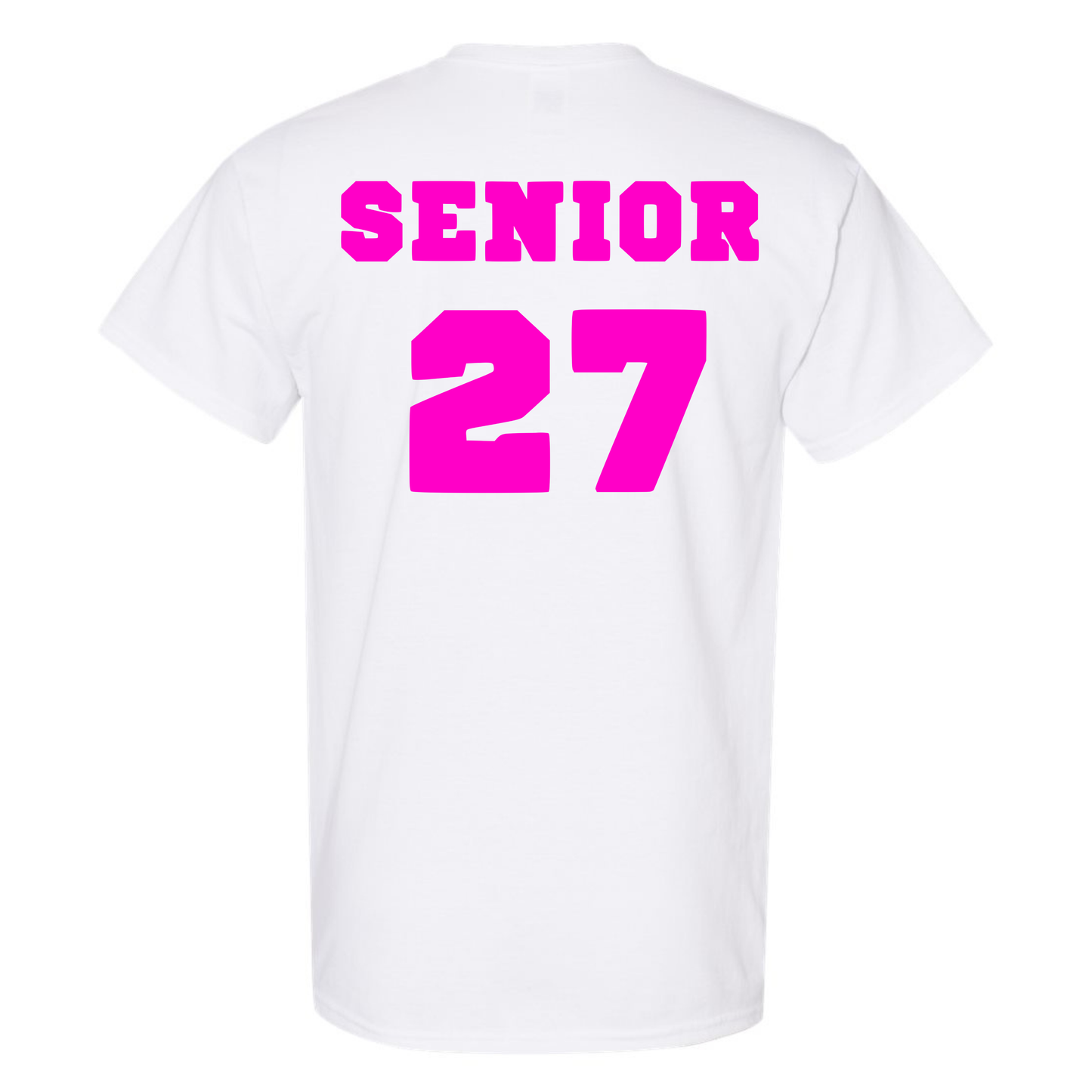 White Senior T-Shirt w/Pink Print