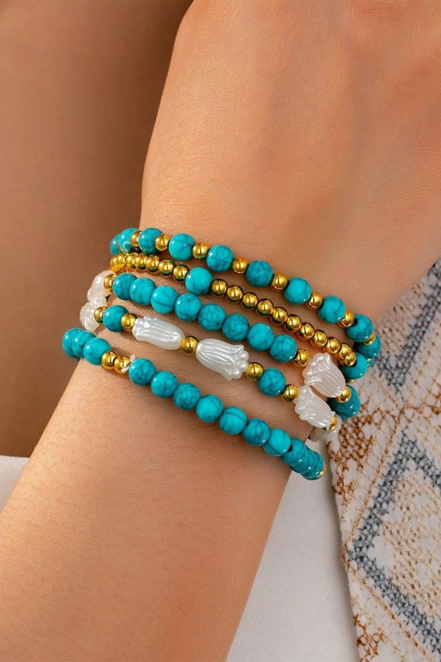 Turquoise Golden 5Pcs Bracelet Set