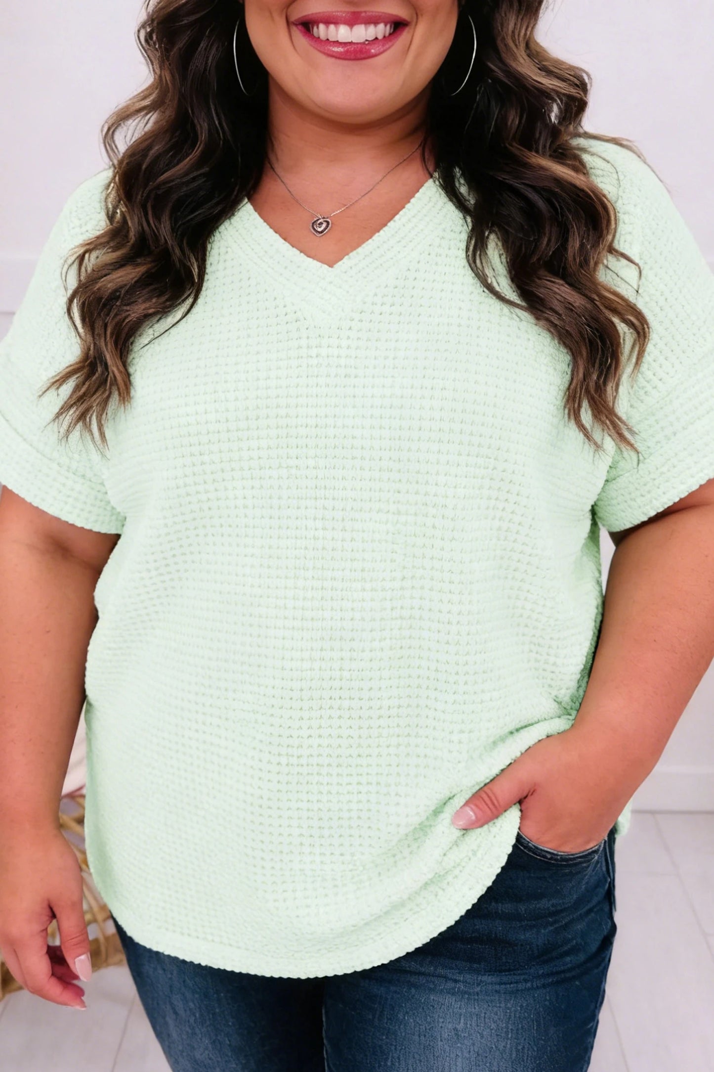 Aqua Waffle VNeck Top