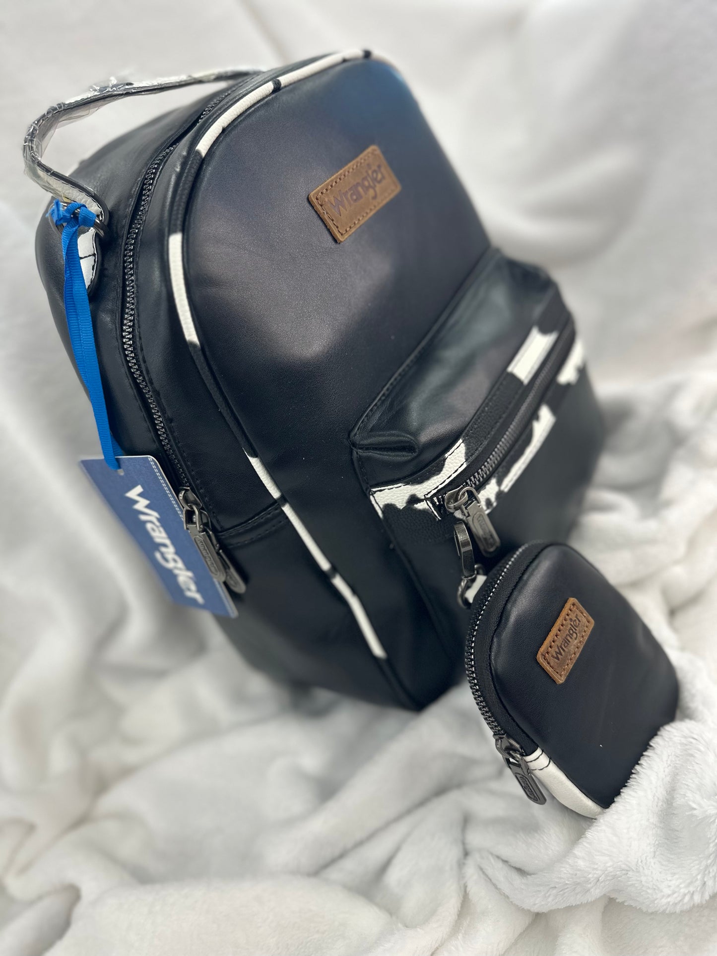 Wrangler Large Black Cowprint Backpack