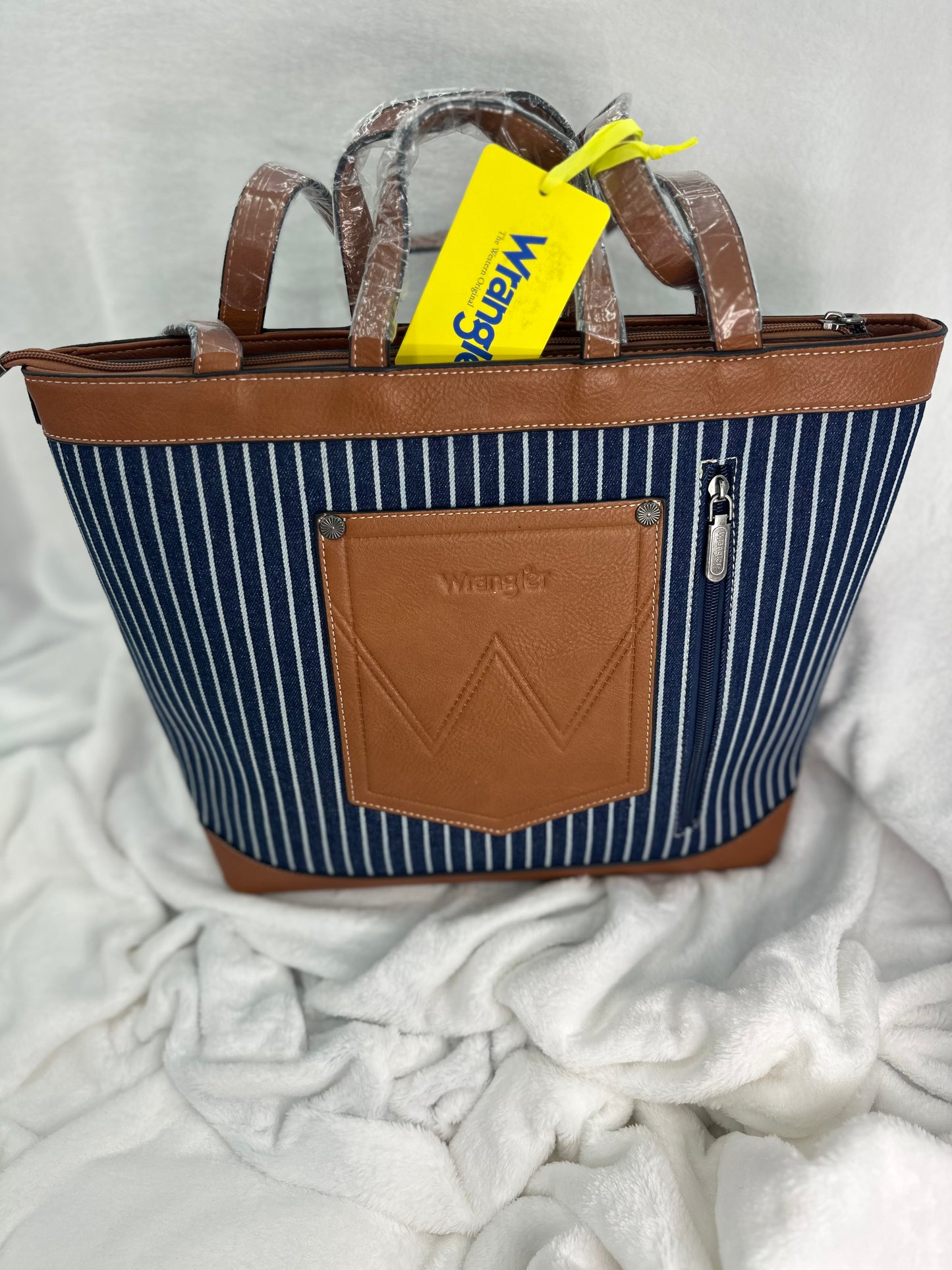 Wrangler Canvas Large Print Name Tote - Blue Striped