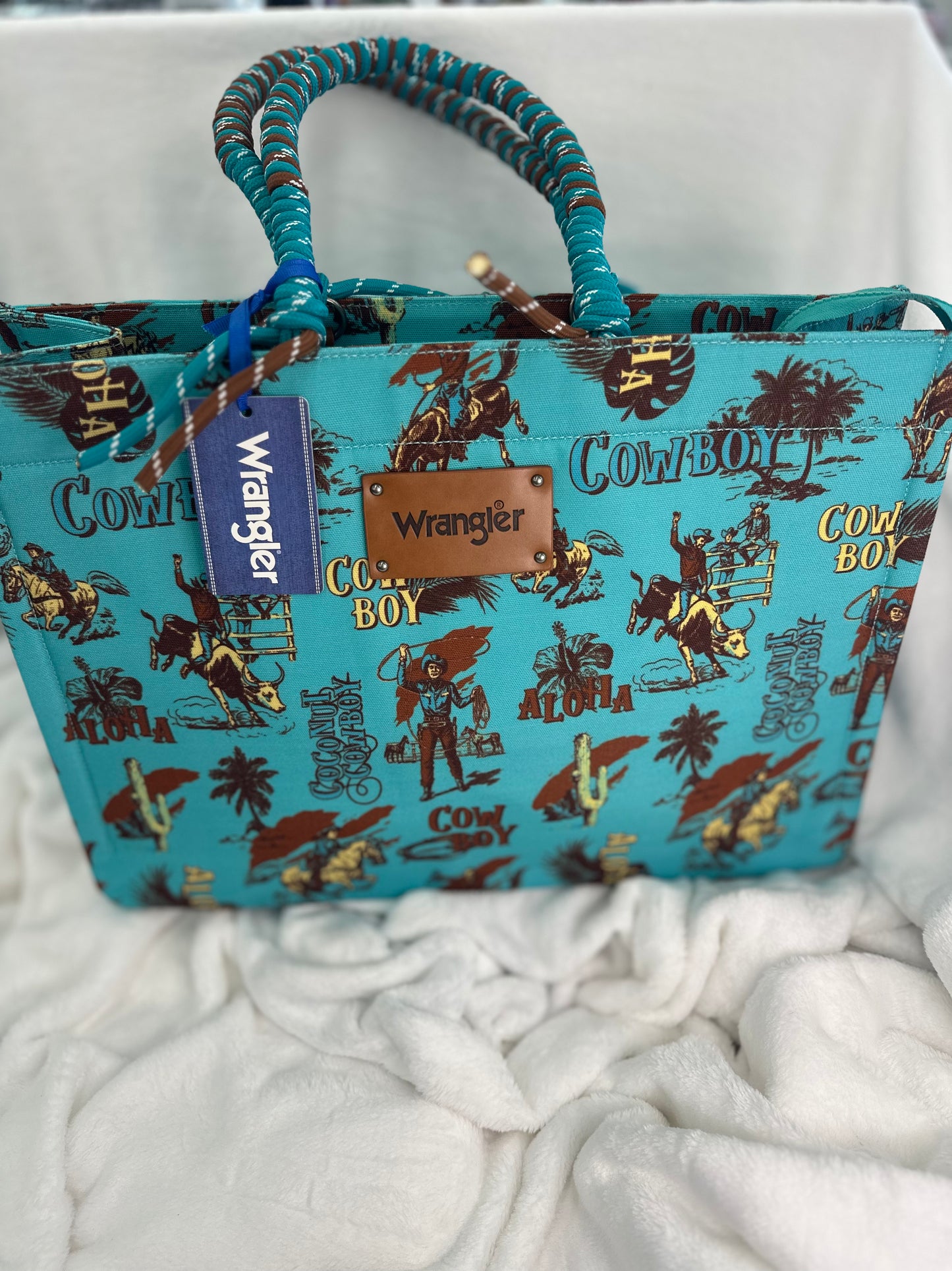 Wrangler Large Cowboy Canvas Turquoise Tote