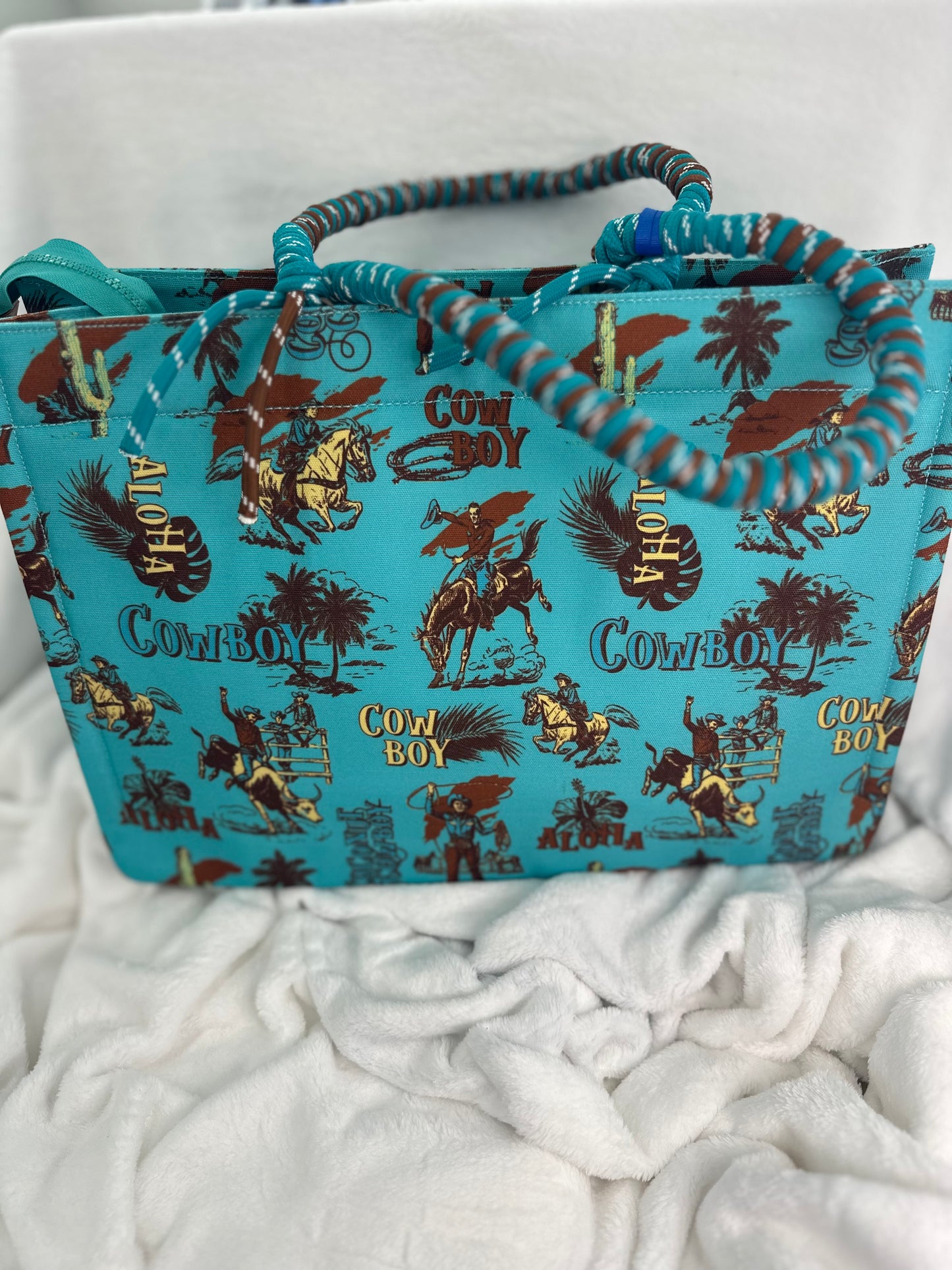 Wrangler Large Cowboy Canvas Turquoise Tote