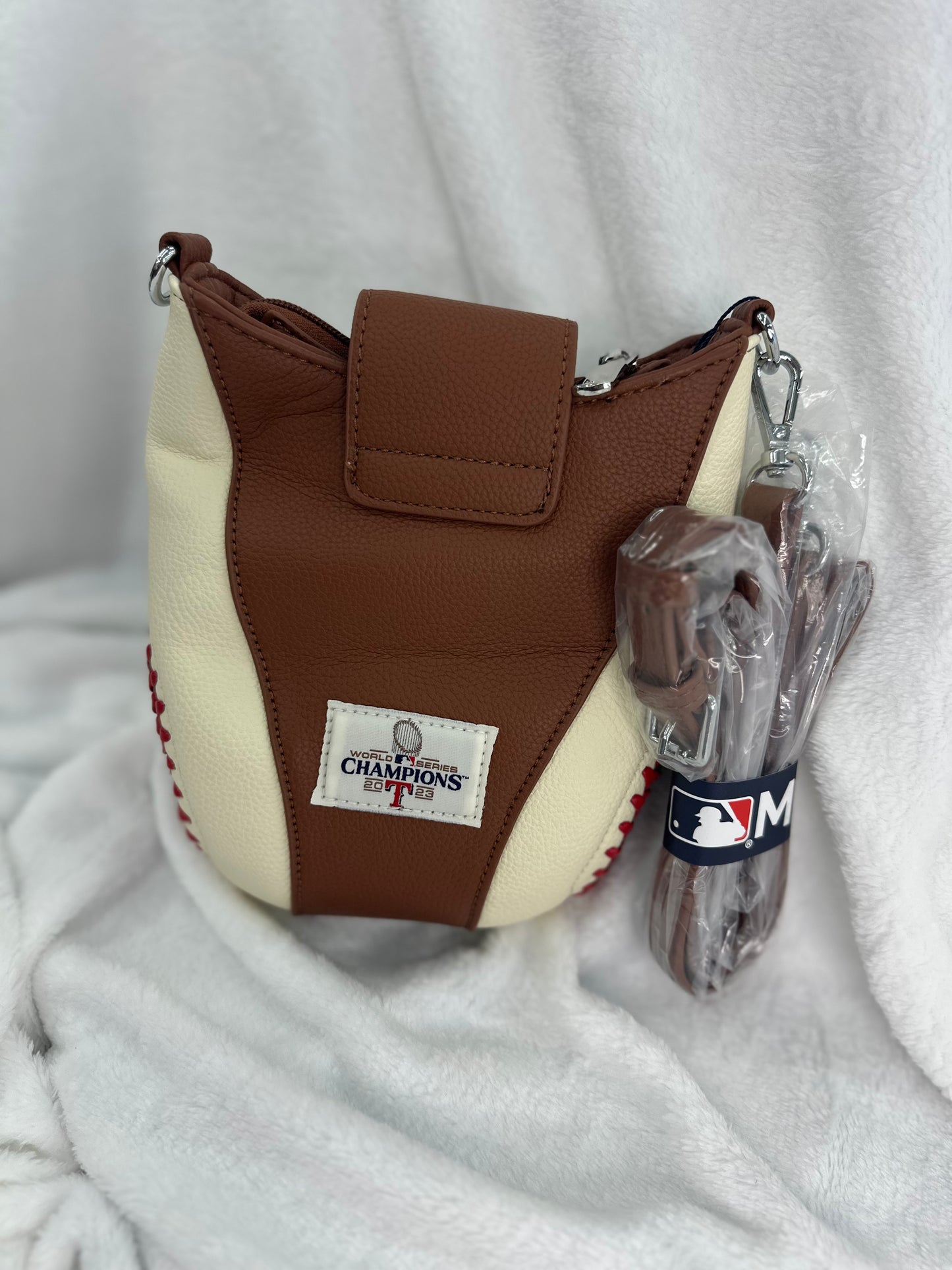 MLB Brown/Cream Leather TX Rangers Baseball Crossbody