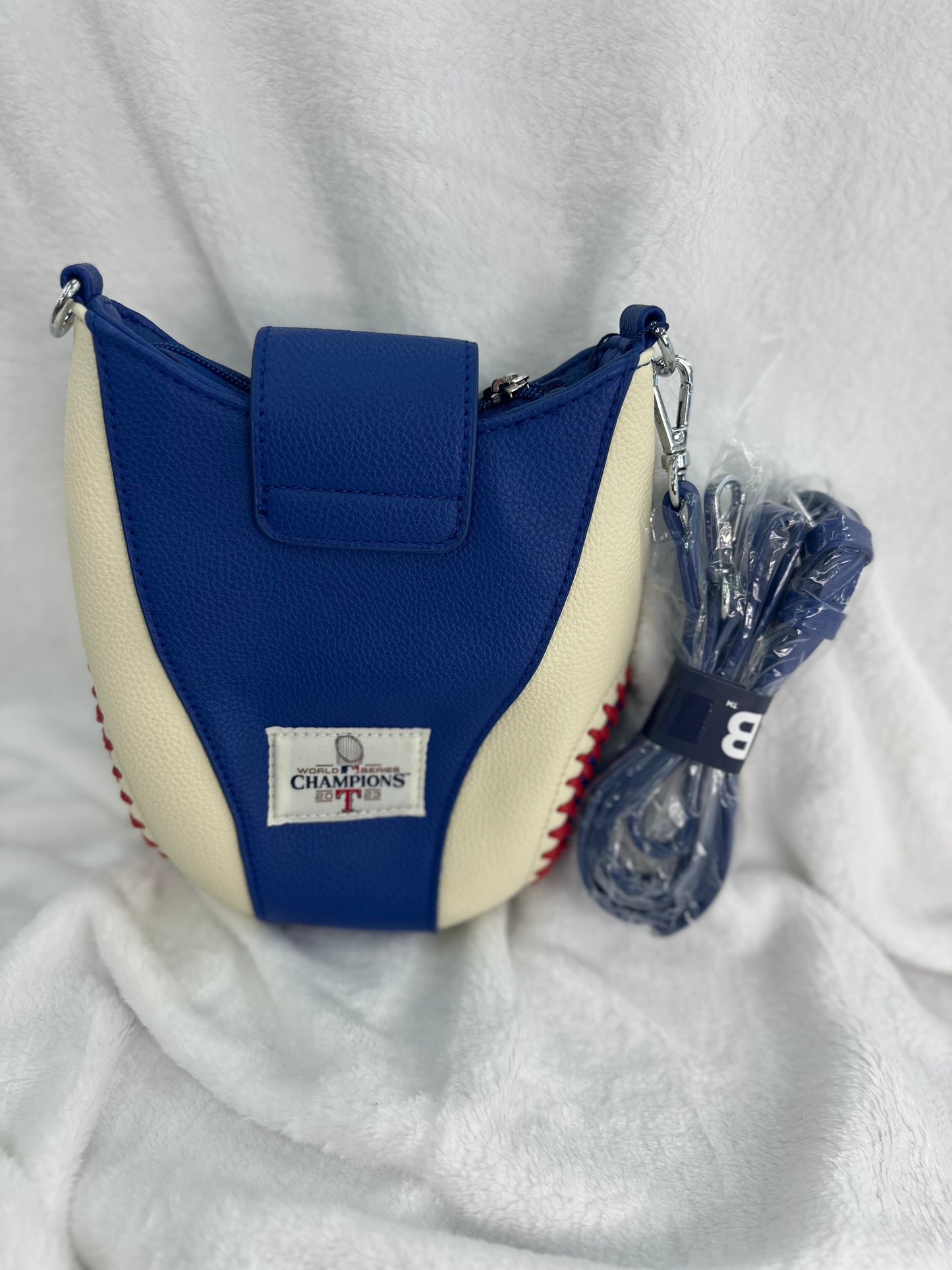 MLB Blue/Cream Leather TX Rangers Baseball Crossbody