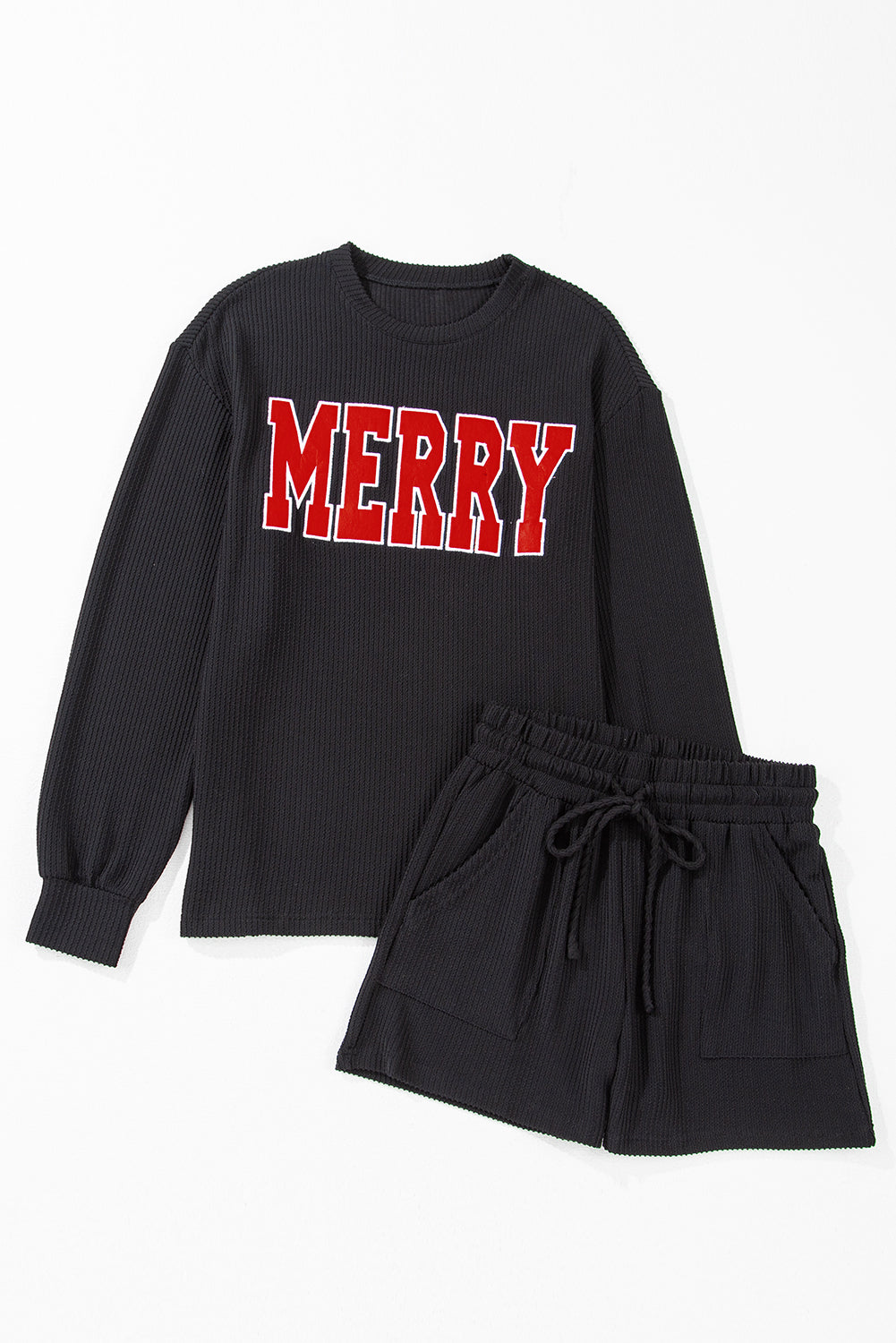 Black Corded MERRY Long Sleeve/Short Set