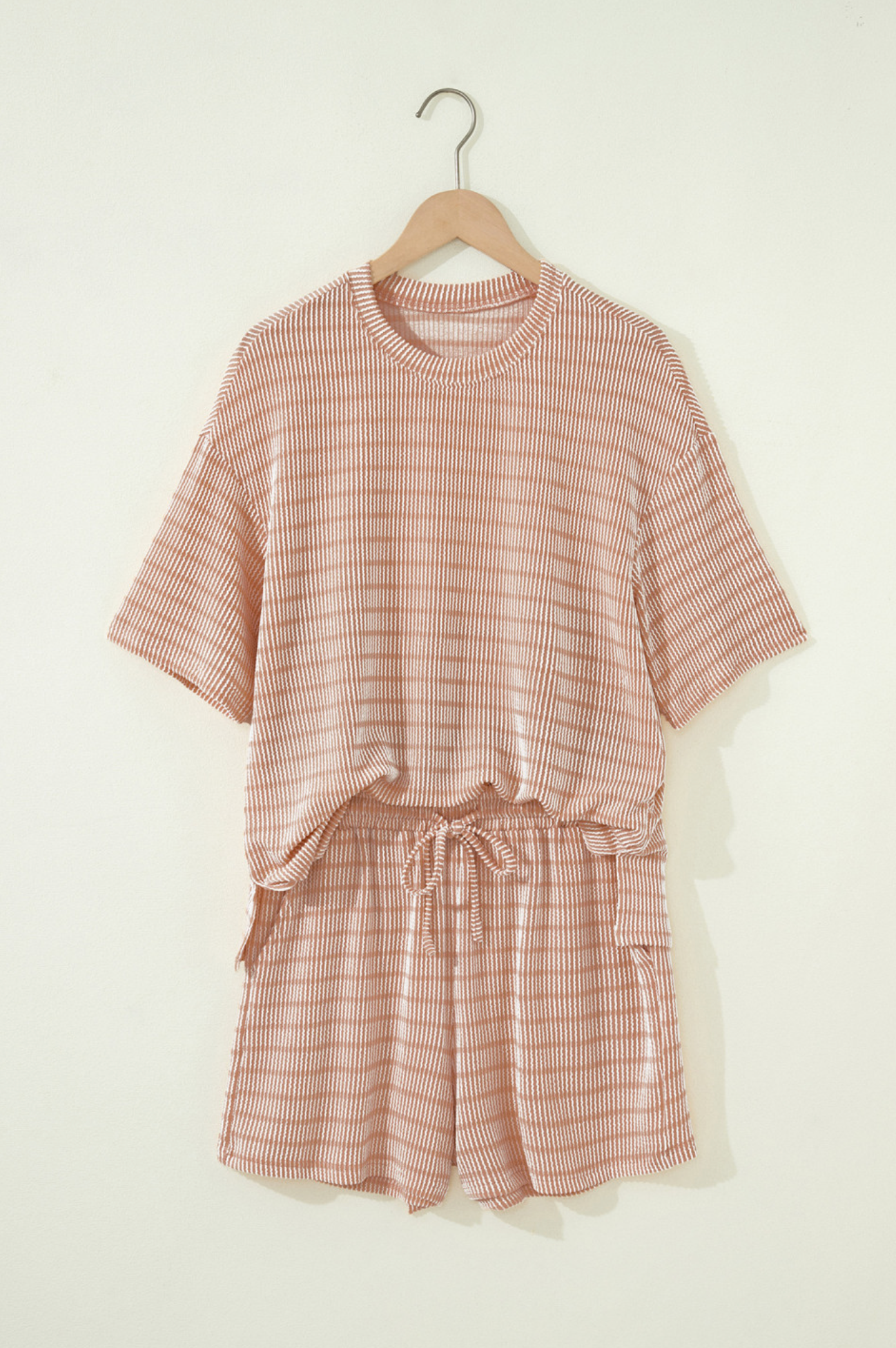 Khaki Ribbed Drawstring Short Set