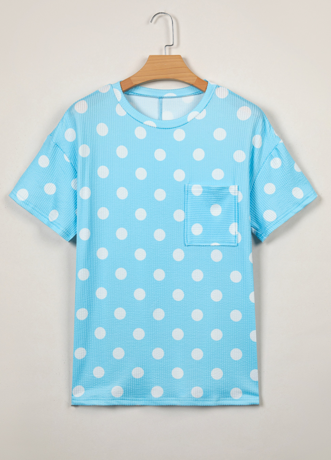 Sky Blue Polka Dot Ribbed Top