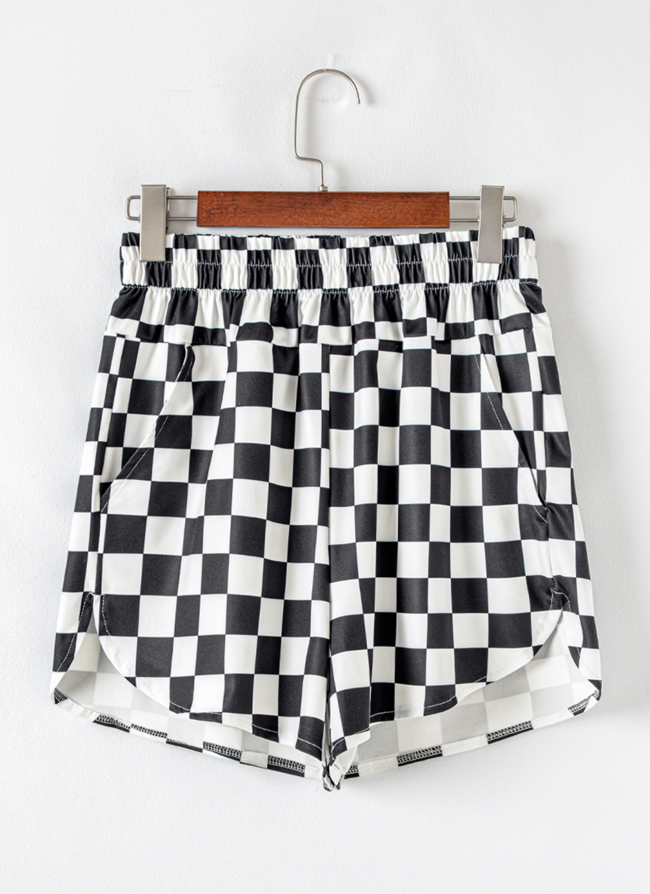 Black Checkered Print HW Shorts