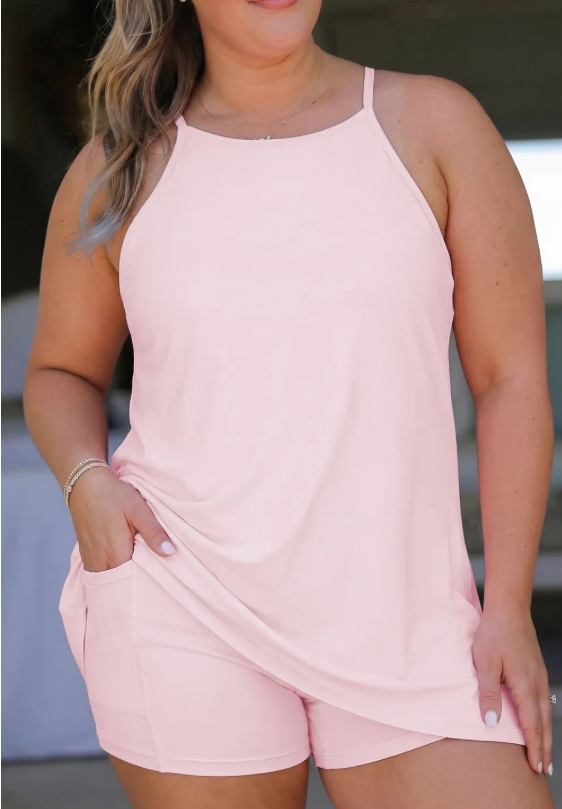 PLUS Pink Build-in Shorts Dress
