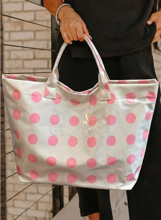 Light Pink Polka Dot Waterproof Tote Bag