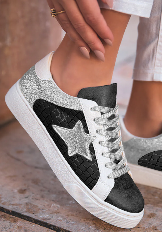 Black Glitter Star Sneakers