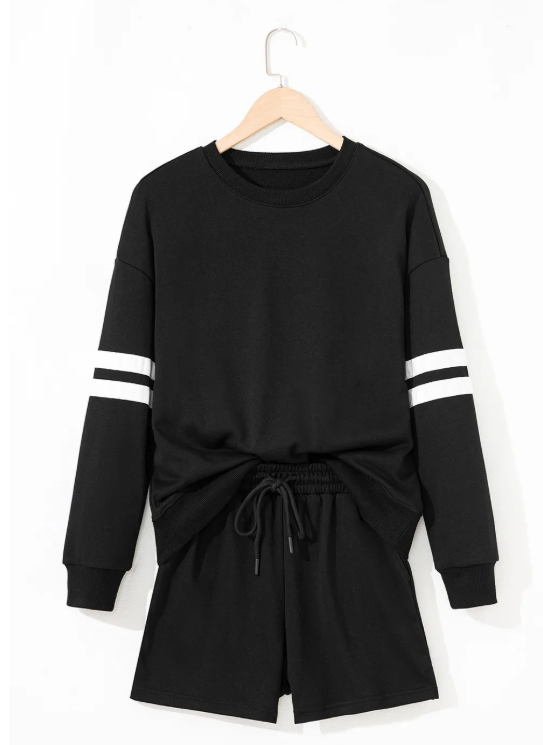 Black Varsity Sweatshirt/Short Set
