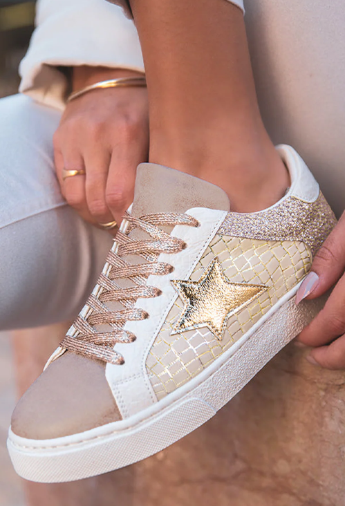 Gold Glitter Star Leather Sneakers