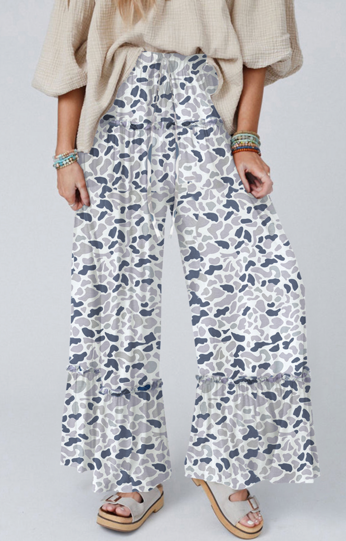 Beige Camo Wide Leg Pant