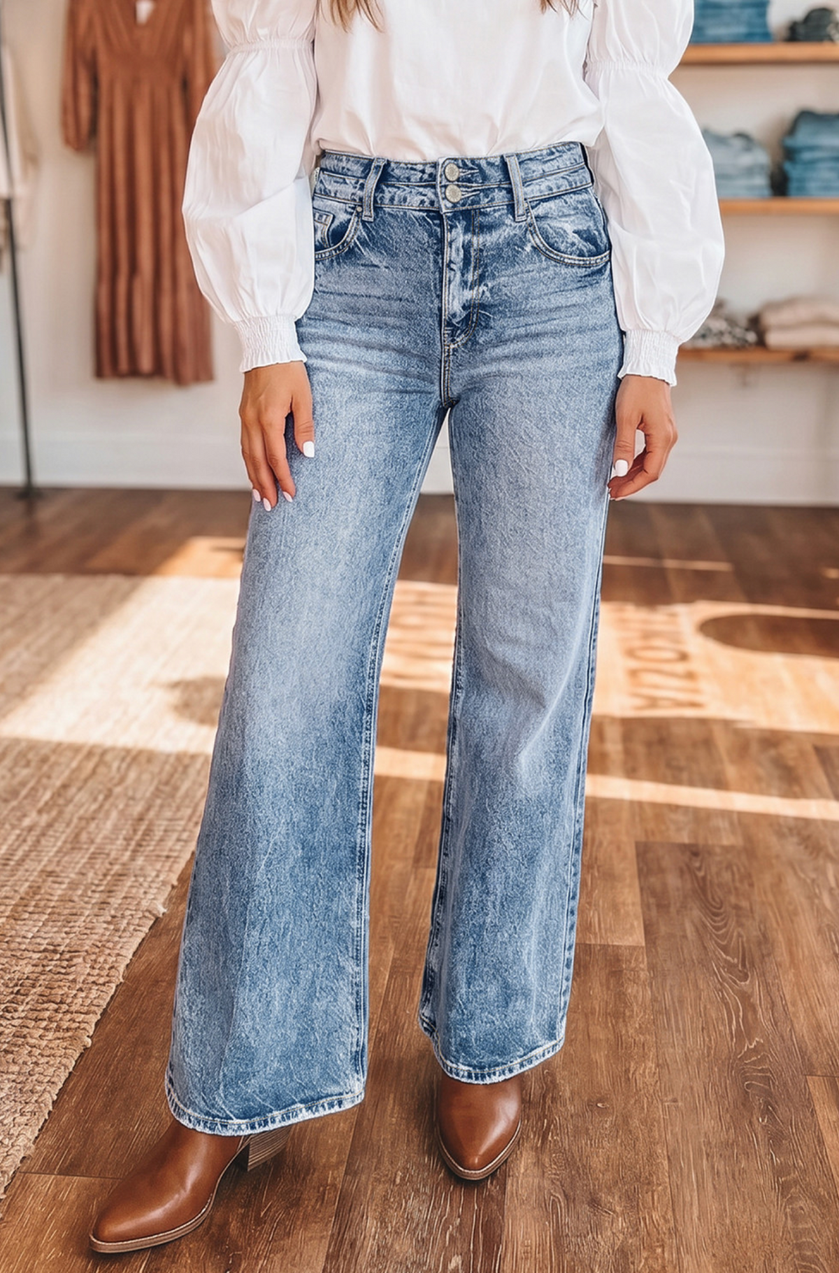 Beau Blue Acid Wash Flare Jean