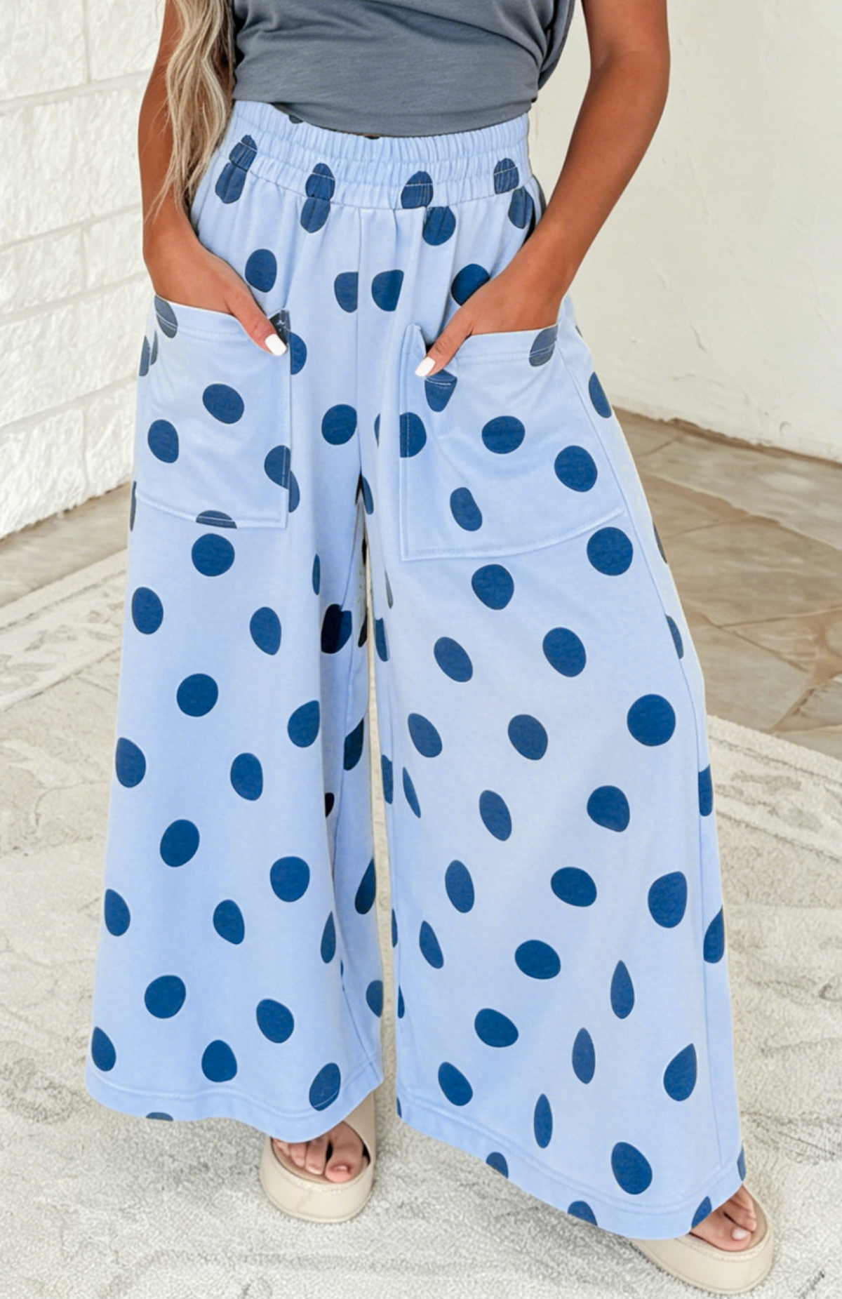 Sky Blue Polka Dot Wide Leg Pant