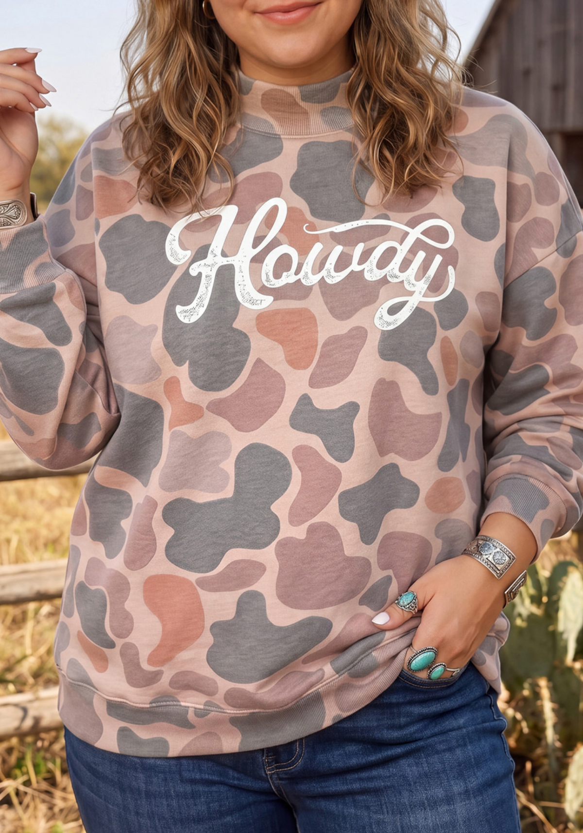 PLUS Howdy Camo Mock Sweatshirt