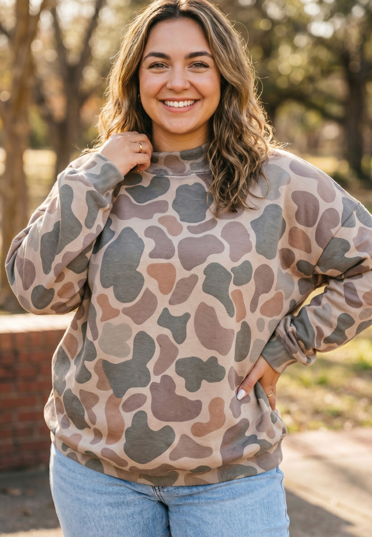 PLUS Brwn Camo Mock Neck Sweatshirt