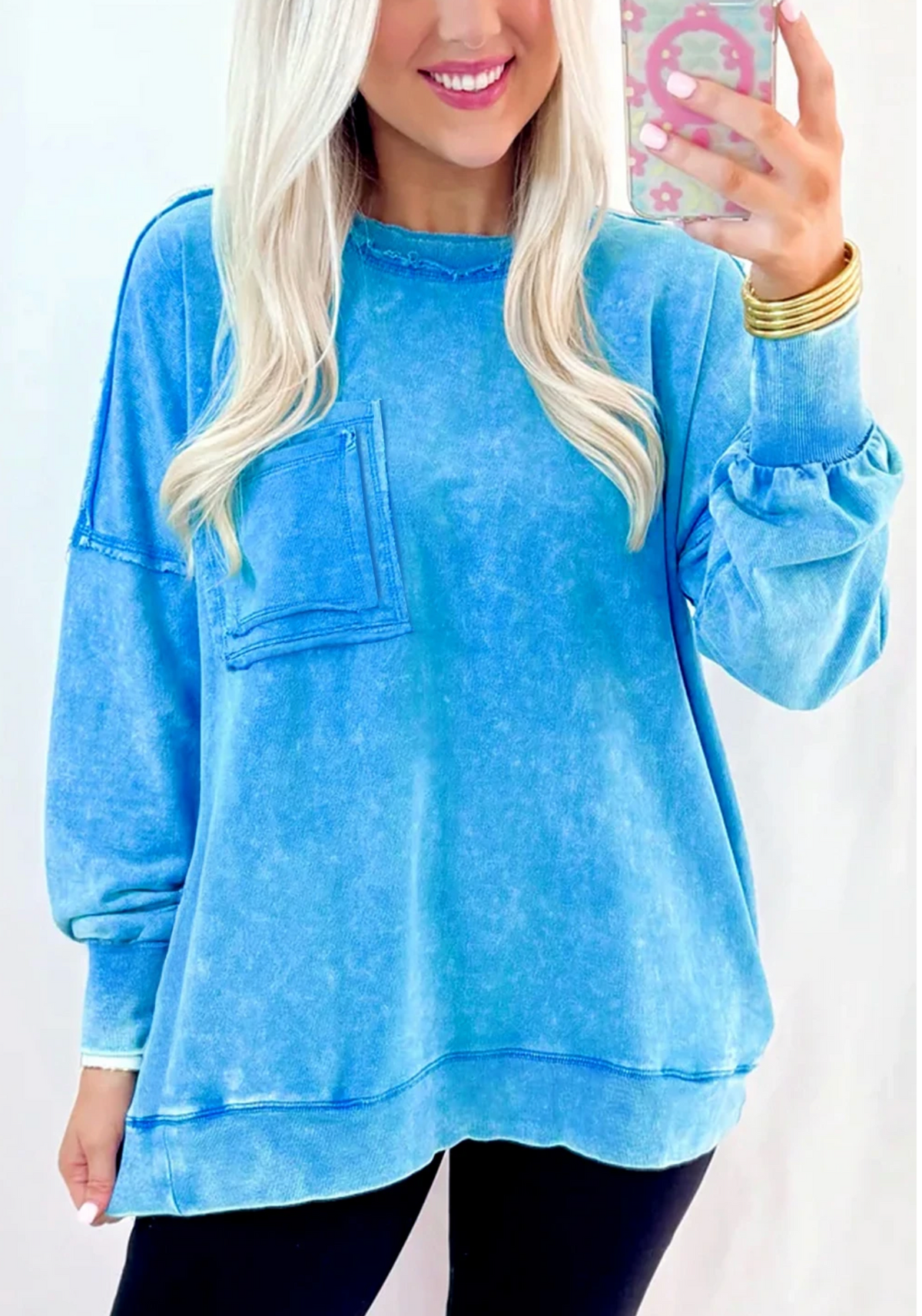 Blue Mineral Wash Pocket Sweatshirt