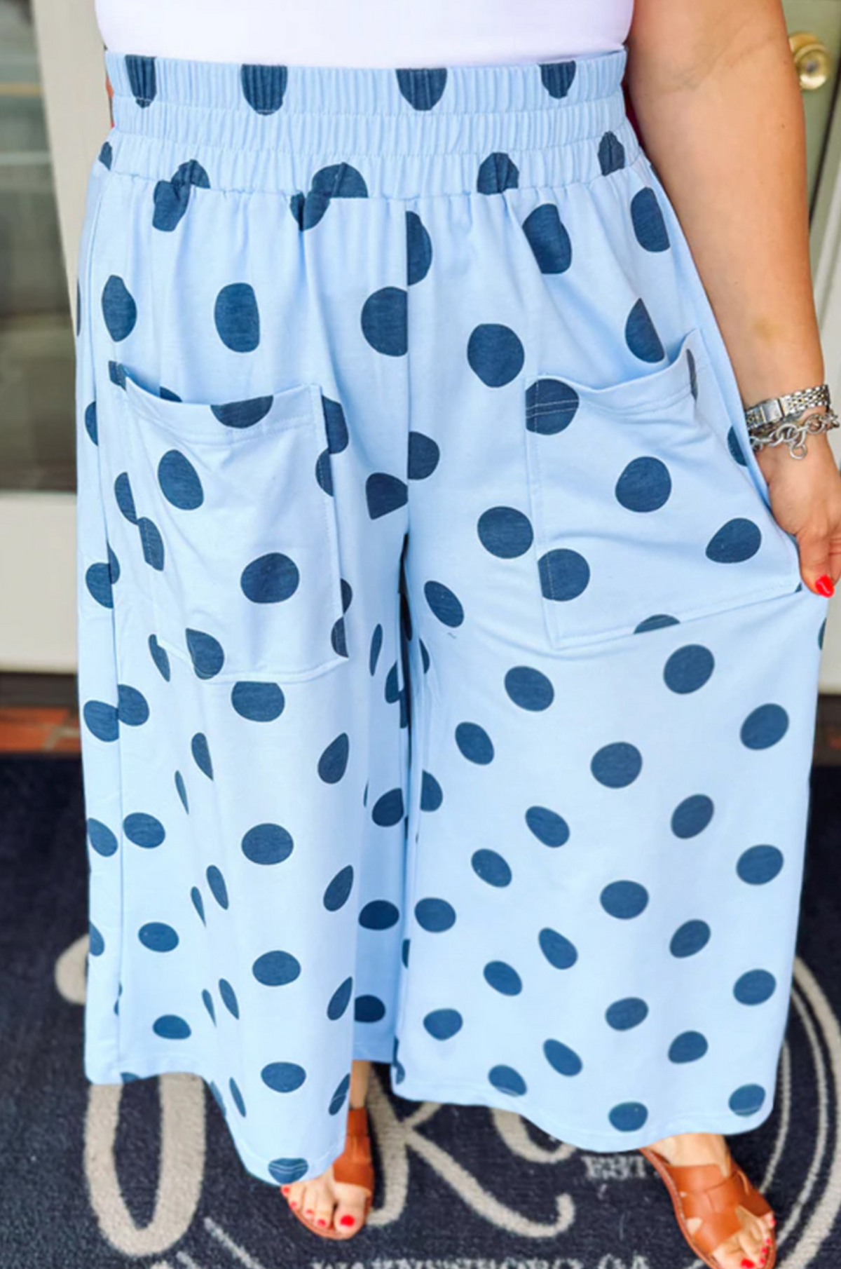 PLUS Sky Blue Polka Dot Wide Leg Pant