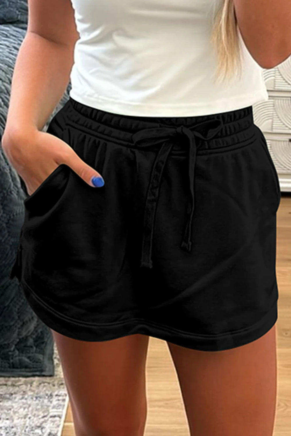 Black Terry Drawstring Skort w/Pockets