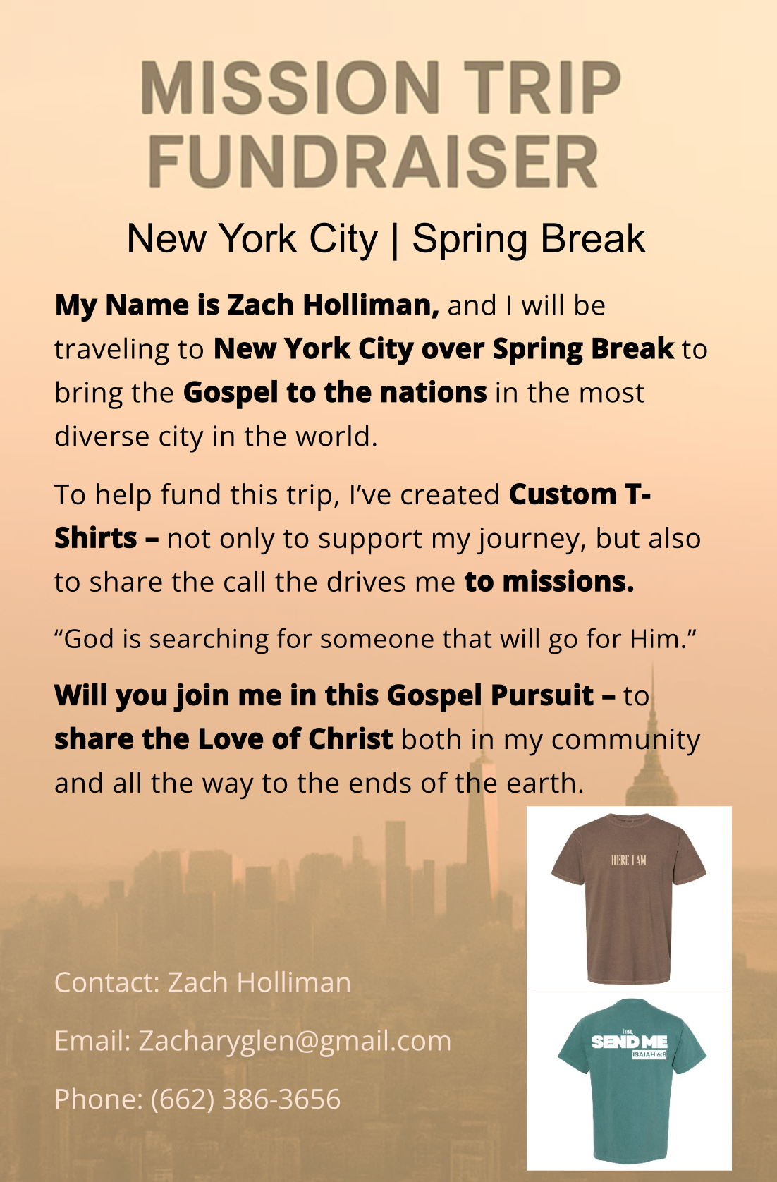 Zach Holliman's Mission Trip Fundraiser