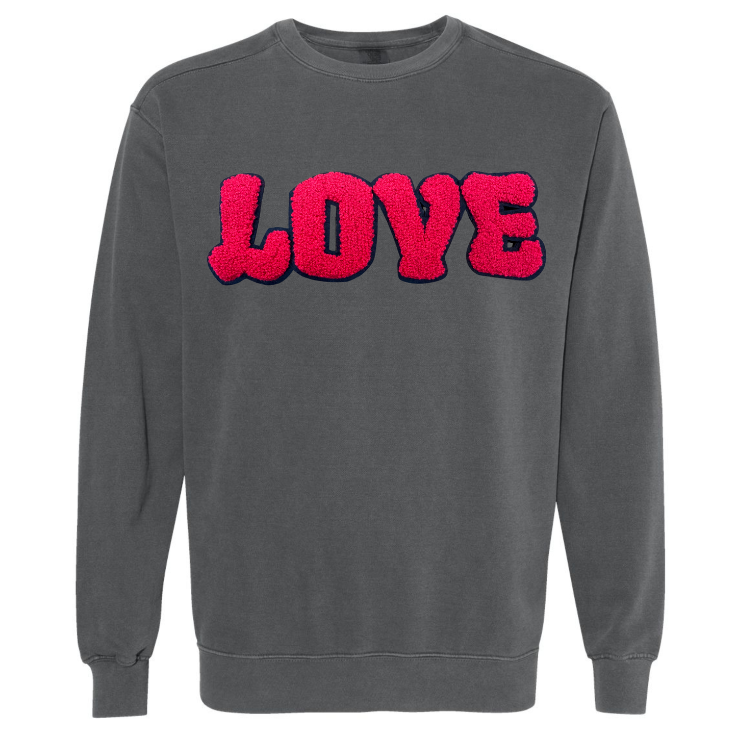 Comfort Color V-Day Sweatshirt with Chenille Patch (Pepper)