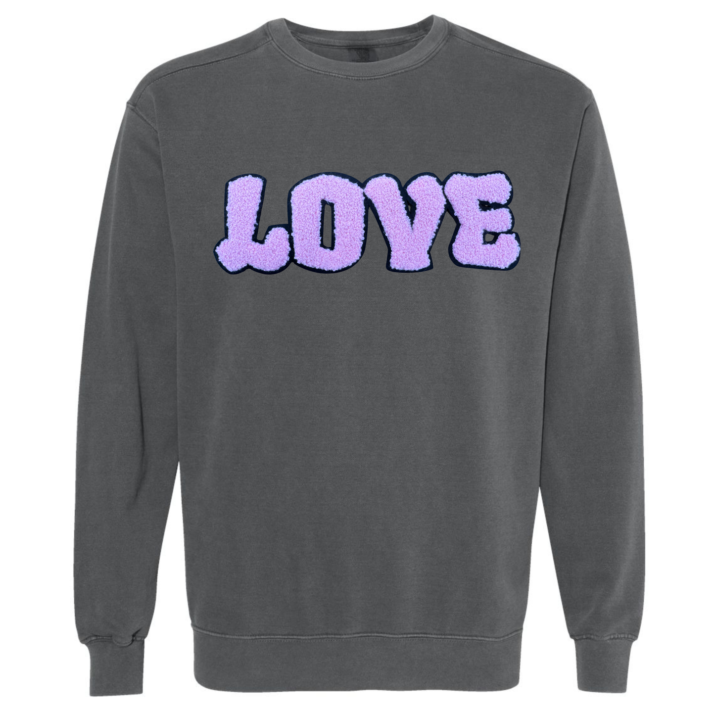 Comfort Color V-Day Sweatshirt with Chenille Patch (Pepper)