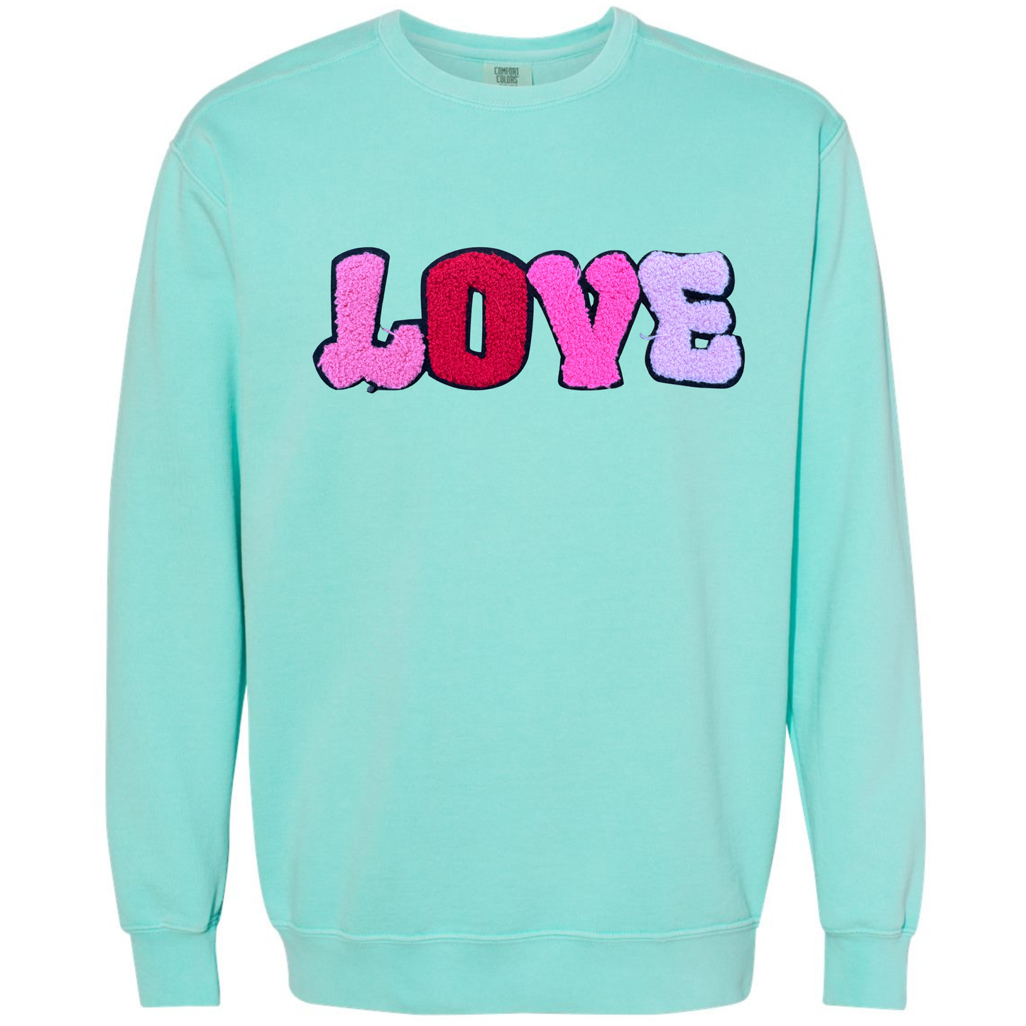 Comfort Color V-Day Sweatshirt with Chenille Patch (Chalky Mint)