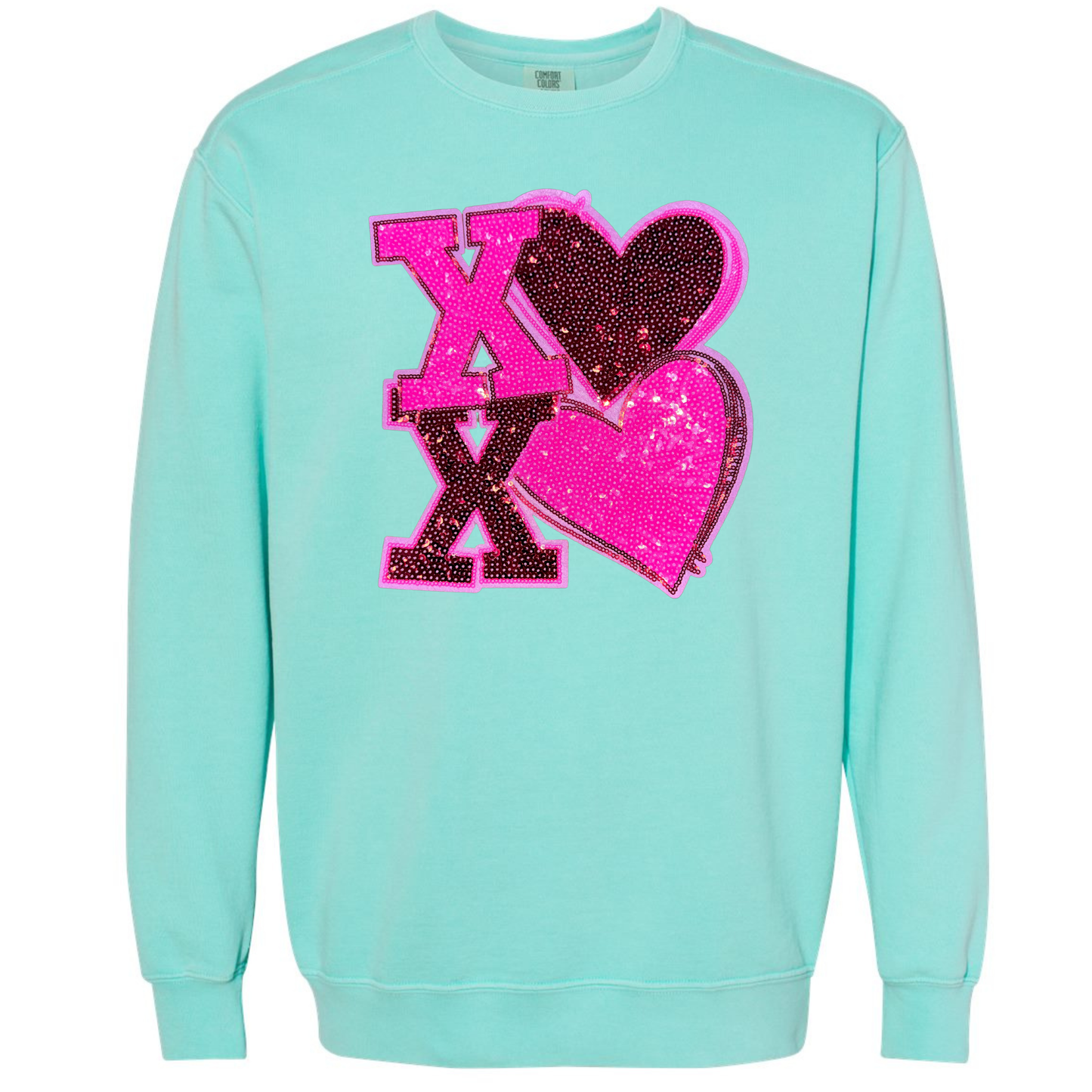 Comfort Color V-Day Sweatshirt with Chenille Patch (Chalky Mint)
