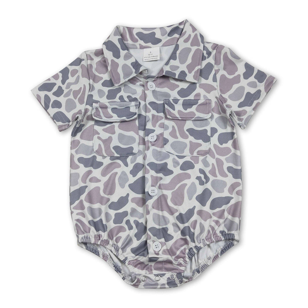 Grey Camo Button Romper