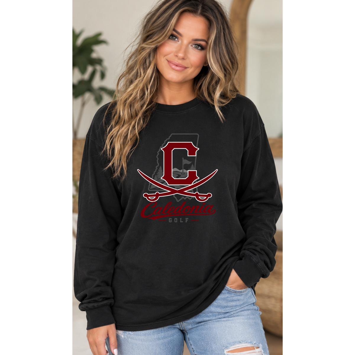 Comfort Color Black Long Sleeve Golf Shirt