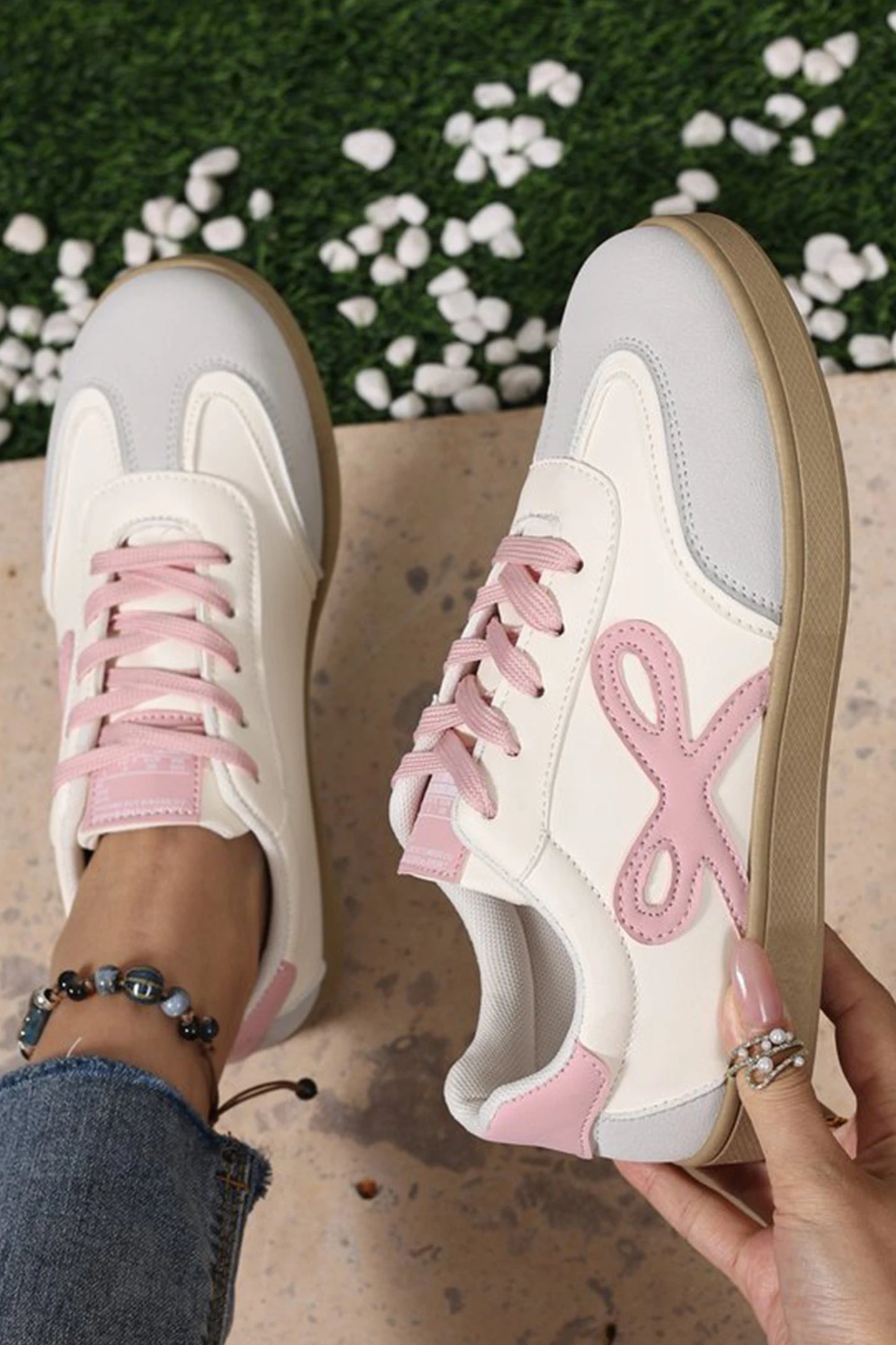 Pink Bow Leather Sneakers