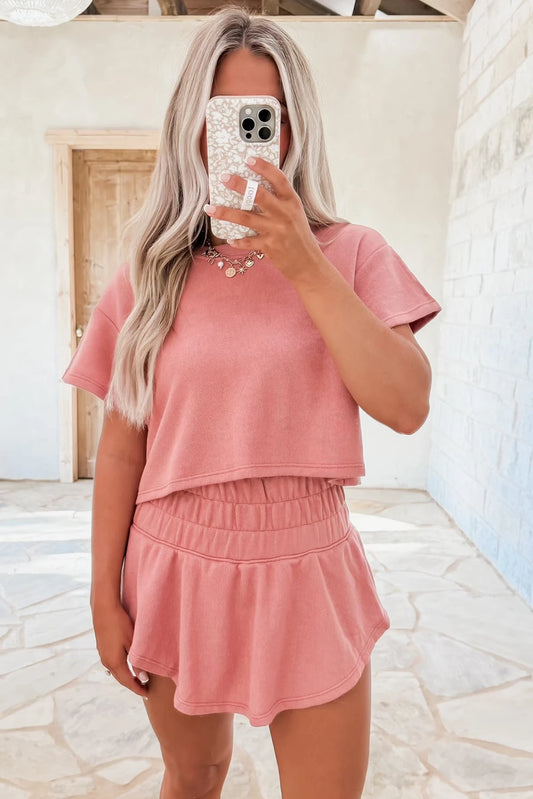 Blossom Cropped Tee/Ruffle HW Skort Set