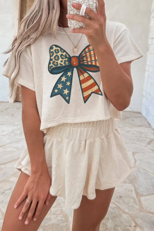 Beige 4th July TShirt/Skort Set