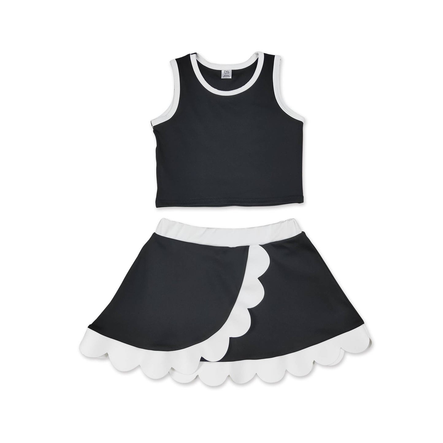 Youth Sleeveless Blk/Wht Scallop Set