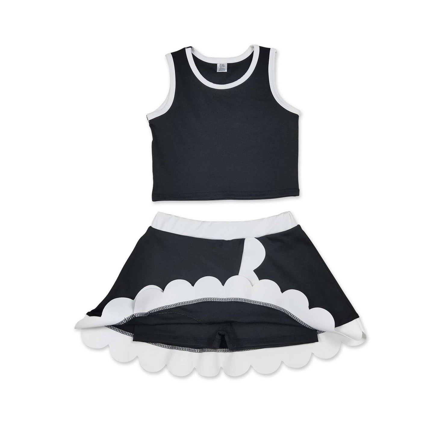Youth Sleeveless Blk/Wht Scallop Set