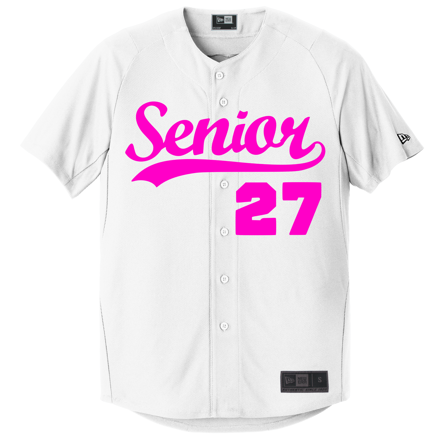 White Senior Jersey w/Pink Print