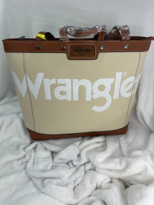 Wrangler Canvas Large Print Name Tote - Cream