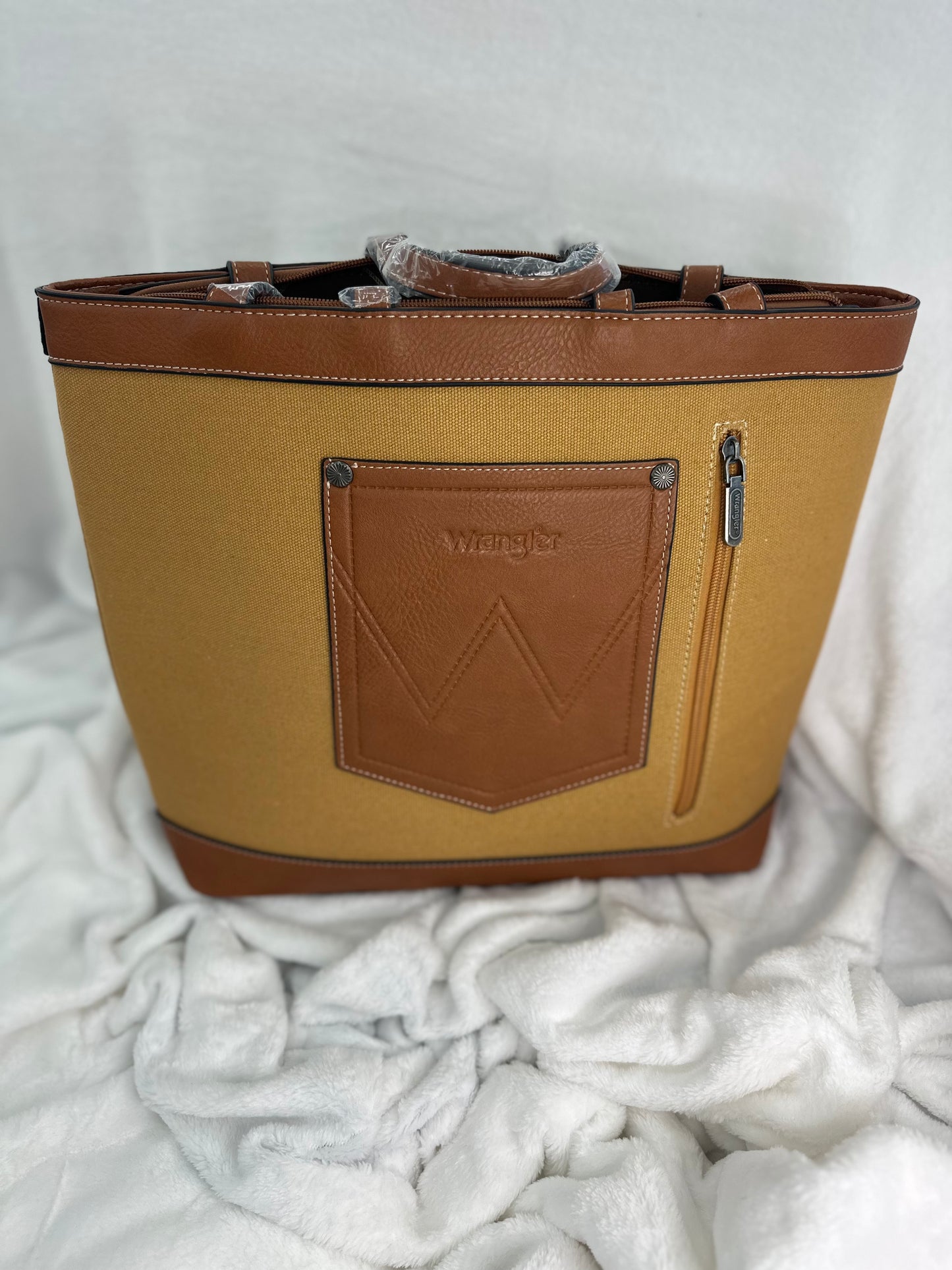 Wrangler Canvas Large Print Name Tote - Mustard