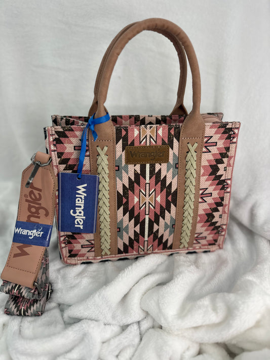 Wrangler Small Canvas Tote - Pink Aztec