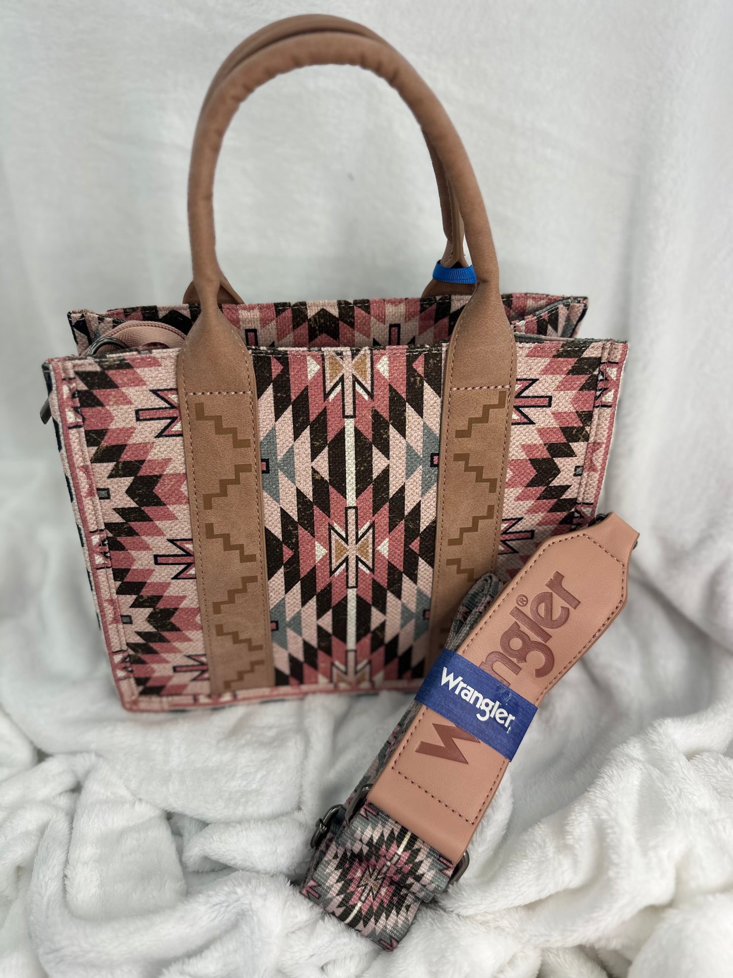 Wrangler Small Canvas Tote - Pink Aztec