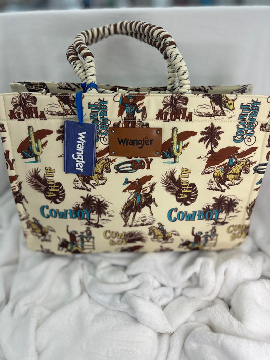 Wrangler Large Cowboy Canvas Beige Tote