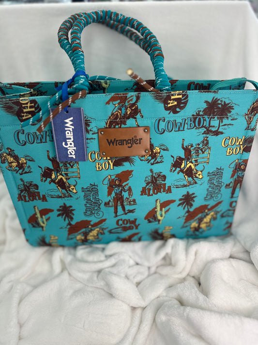 Wrangler Large Cowboy Canvas Turquoise Tote