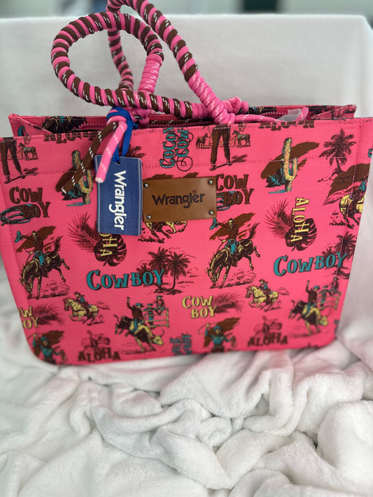 Wrangler Large Cowboy Canvas Pink Tote