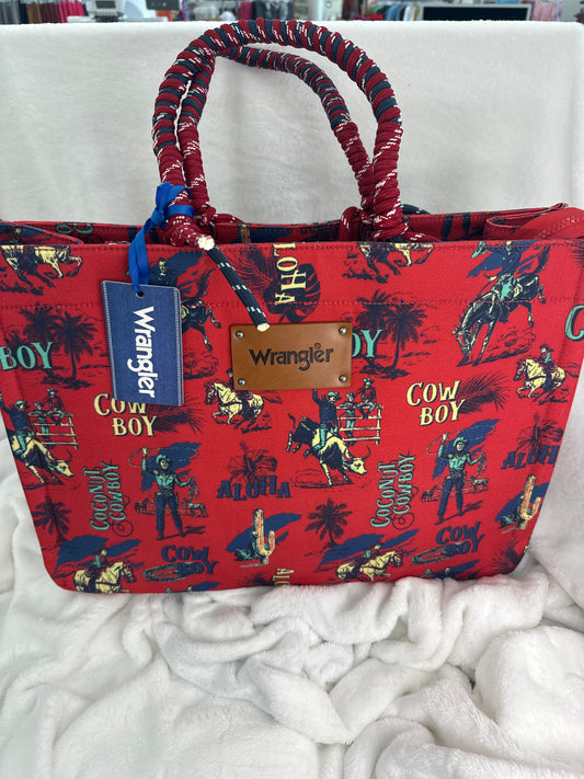 Wrangler Large Cowboy Canvas Red Tote