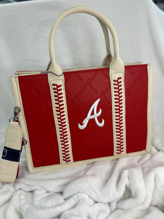 MLB Embossed Red Leather Medium Tote - ATL Braves