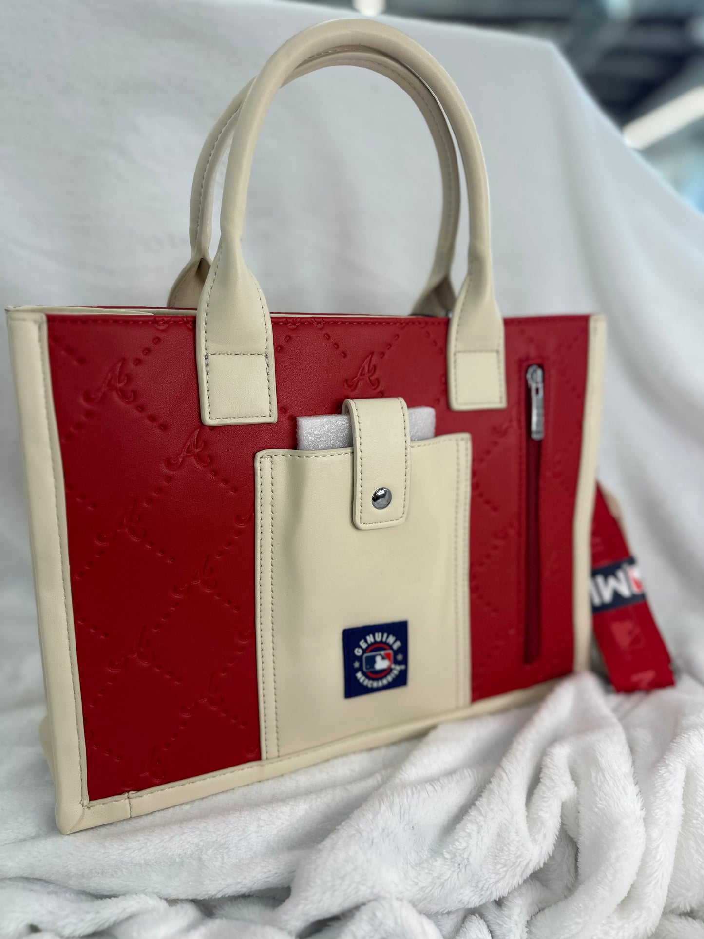 MLB Embossed Red Leather Medium Tote - ATL Braves