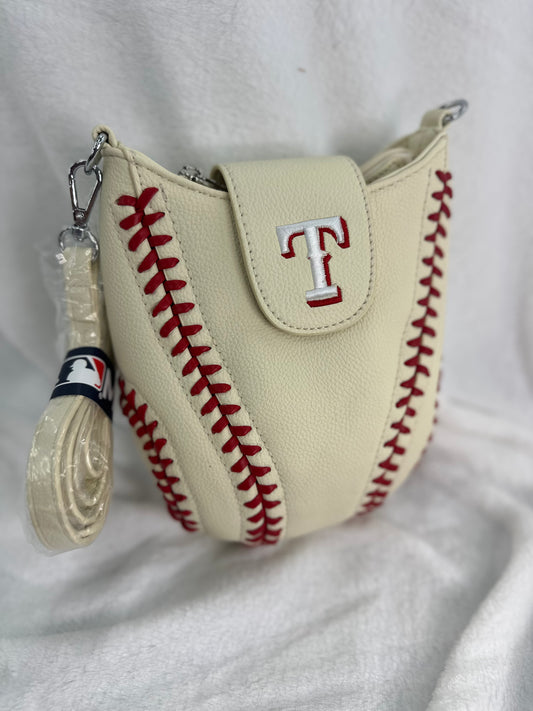 MLB Cream Leather TX Rangers Baseball Crossbody
